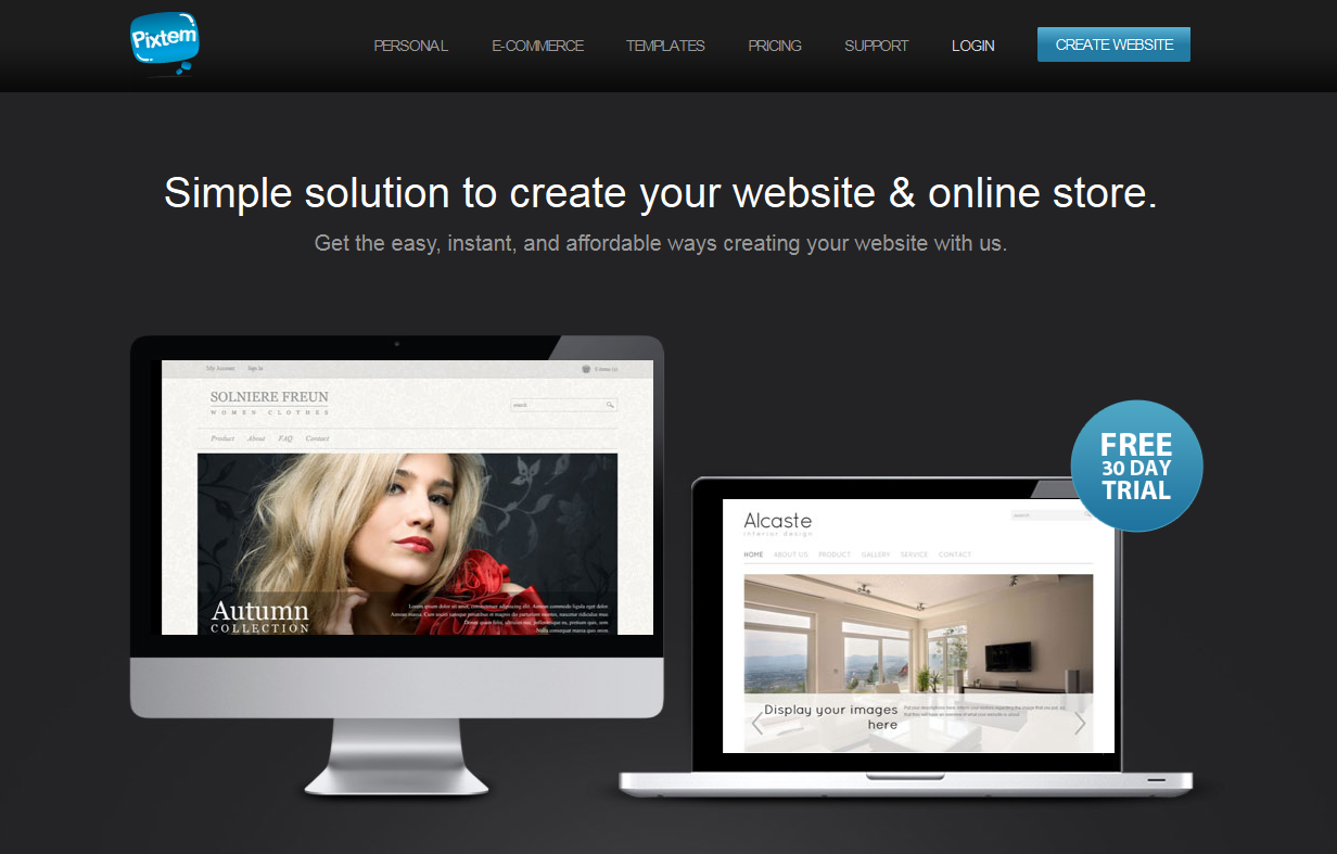 Tampilan website Pixtem